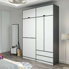 Elina 4 Kapaklı Dolap + Yüklük - Antrasit/Beyaz