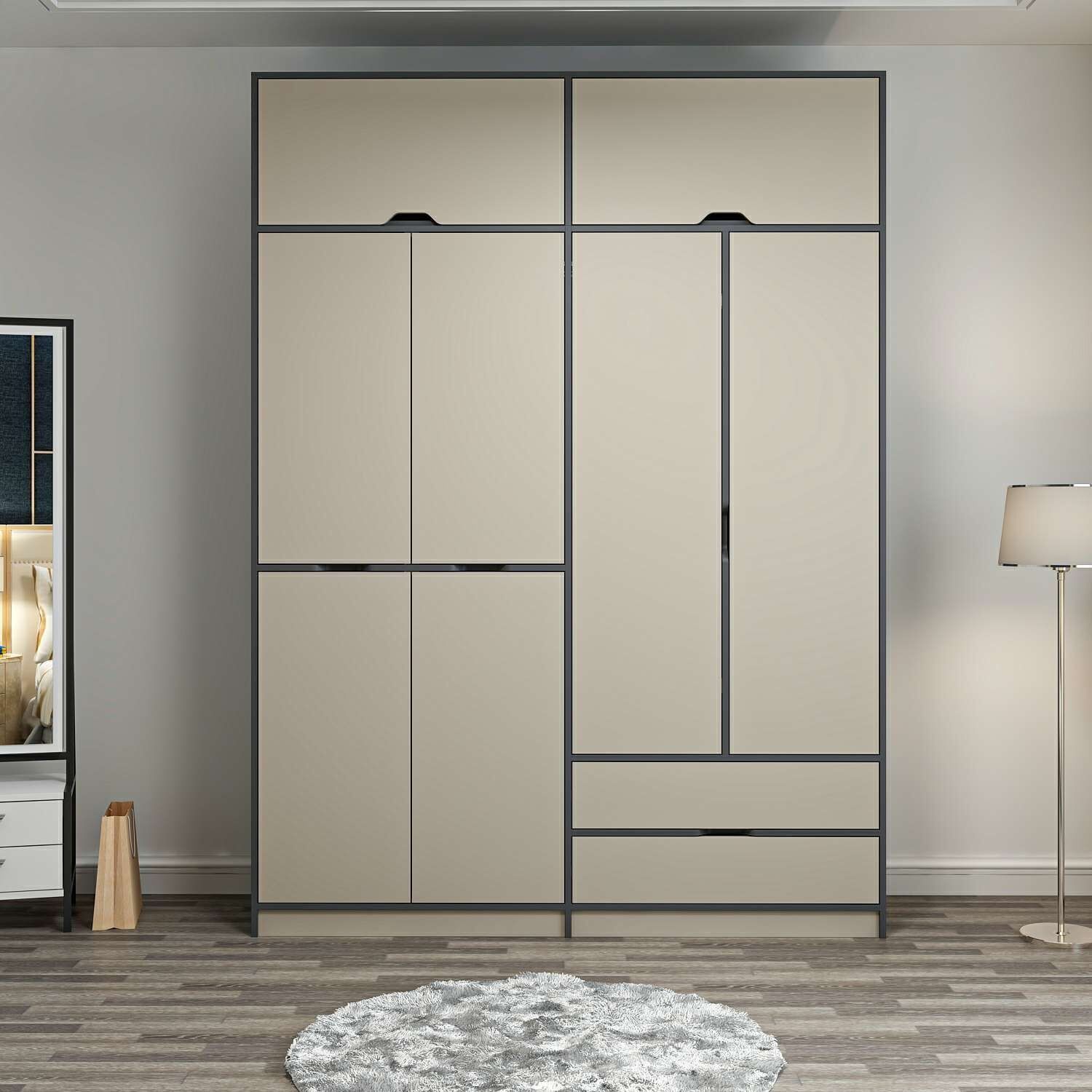 Elina 4 Kapaklı Dolap + Yüklük - Antrasit/Kumtaşı