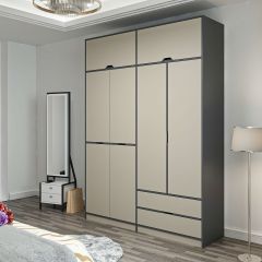 Elina 4 Kapaklı Dolap + Yüklük - Antrasit/Kumtaşı