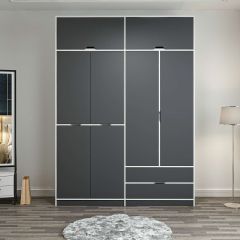 Elina 4 Kapaklı Dolap + Yüklük - Beyaz/Antrasit