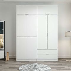 Elina 4 Kapaklı Dolap + Yüklük - Beyaz/Beyaz