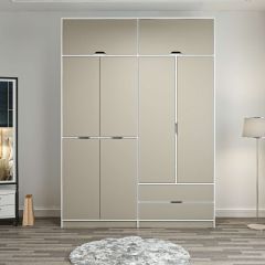 Elina 4 Kapaklı Dolap + Yüklük - Beyaz/Kumtaşı