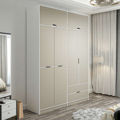 Elina 4 Kapaklı Dolap + Yüklük - Beyaz/Kumtaşı