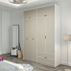 Elina 4 Kapaklı Dolap + Yüklük - Beyaz/Kumtaşı