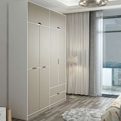 Elina 4 Kapaklı Dolap + Yüklük - Beyaz/Kumtaşı