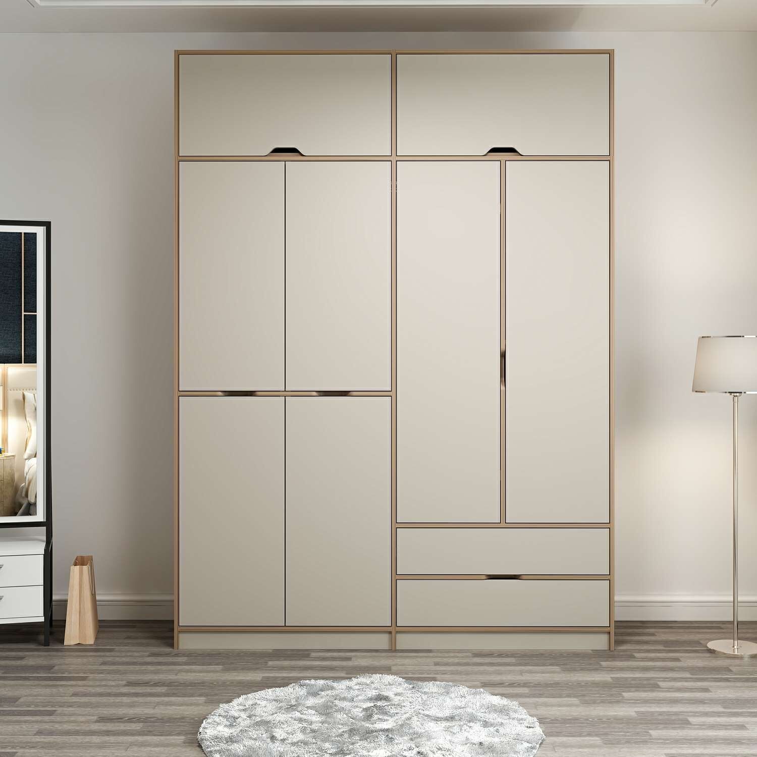 Elina 4 Kapaklı Dolap + Yüklük - Dore/Kumtaşı