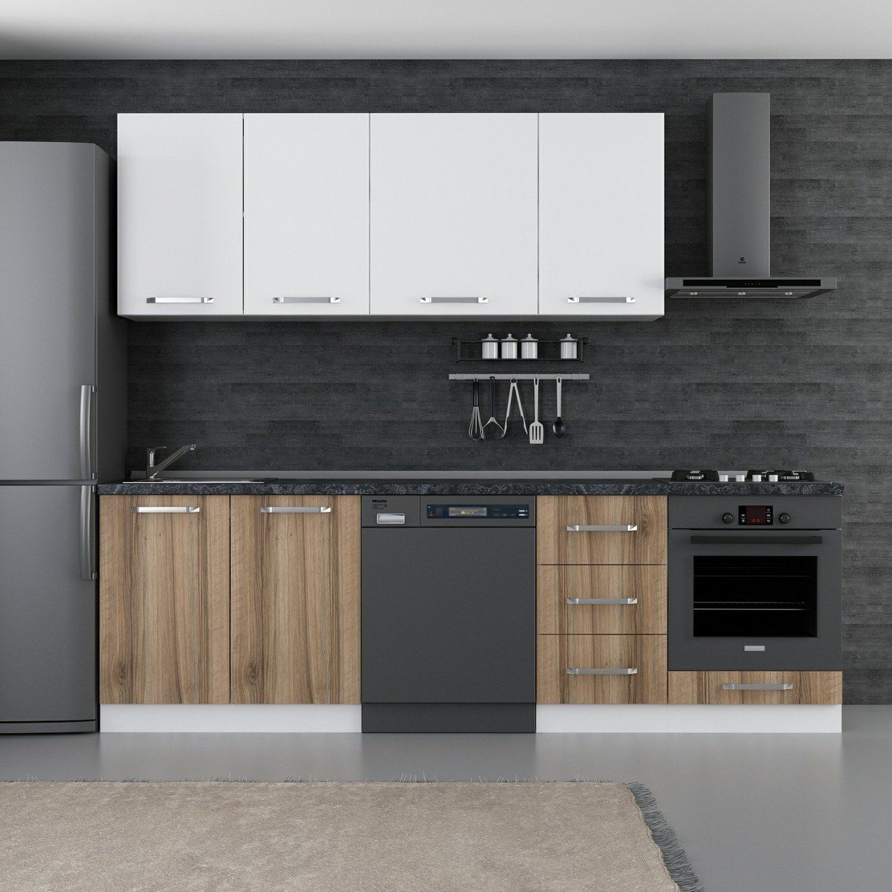 Minar 255 Cm Mutfak Dolabı Beyaz Dore 255-D11