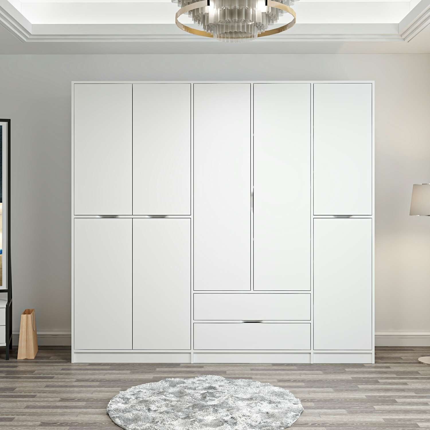 Elina 5 Kapaklı Dolap - Beyaz/Beyaz