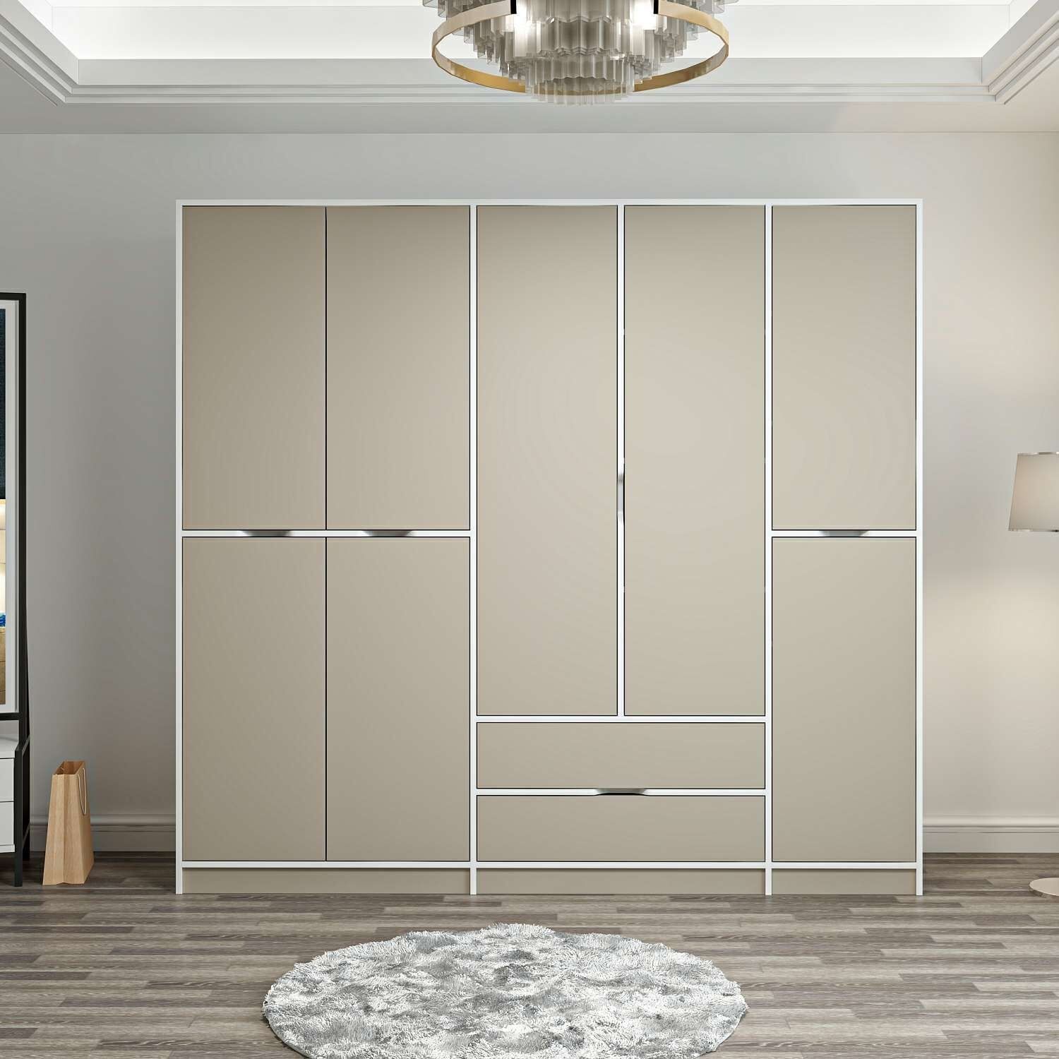 Elina 5 Kapaklı Dolap - Beyaz/Kumtaşı