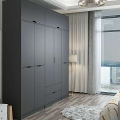 Elina 5 Kapaklı Dolap + Yüklük - Antrasit/Antrasit