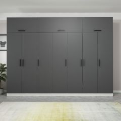 Minar Kale 7 Kapaklı 4 Çekmeceli Dolap Ve Yüklük Beyaz Antrasit