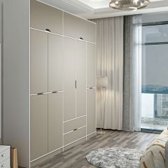 Elina 5 Kapaklı Dolap + Yüklük - Beyaz/Kumtaşı