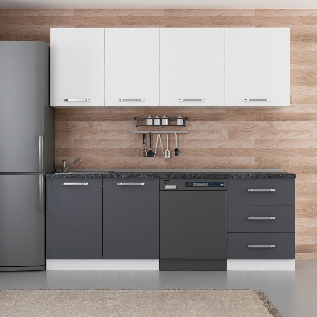 Minar 220 Cm Mutfak Dolabı Beyaz Antrasit 220-A12