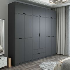 Elina 6 Kapaklı Dolap + Yüklük - Antrasit/Antrasit