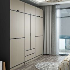 Elina 6 Kapaklı Dolap + Yüklük - Antrasit/Kumtaşı