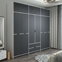 Elina 6 Kapaklı Dolap + Yüklük - Beyaz/Antrasit