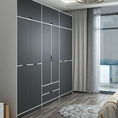 Elina 6 Kapaklı Dolap + Yüklük - Beyaz/Antrasit