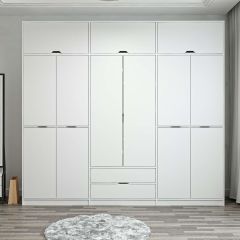 Elina 6 Kapaklı Dolap + Yüklük - Beyaz/Beyaz