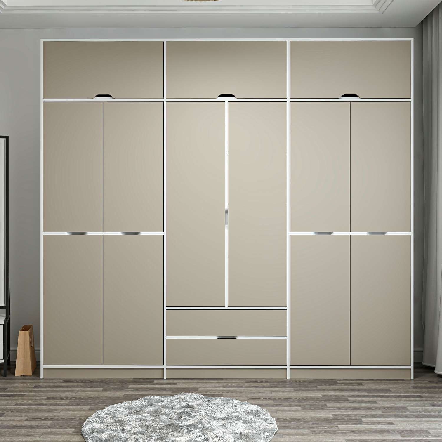 Elina 6 Kapaklı Dolap + Yüklük - Beyaz/Kumtaşı