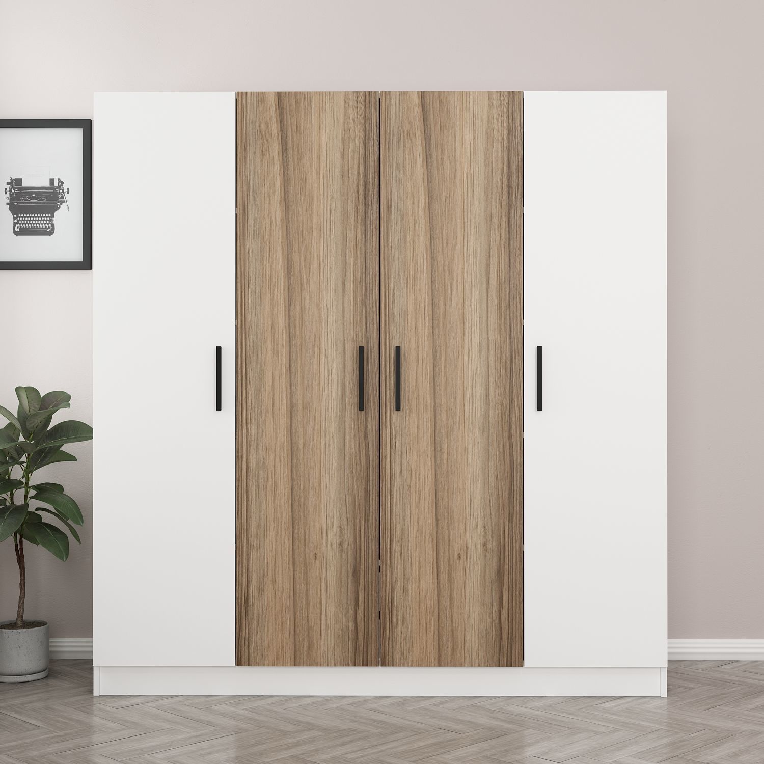 Kale 4 Kapaklı 2 Çekmeceli - Dolap - Beyaz/Dore