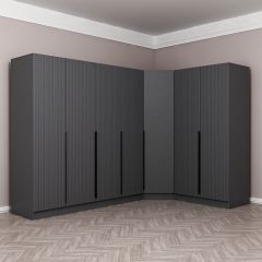 Kaleplus 7 Kapaklı 2 Çekmeceli Köşe Dolap Antrasit Mebran Antrasit Çizgili