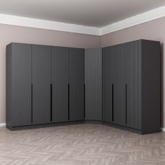 Kaleplus 8 Kapaklı 4 Çekmeceli Köşe Dolap Antrasit Mebran Antrasit Çizgili