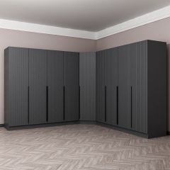 Kaleplus 9 Kapaklı 4 Çekmeceli Köşe Dolap Antrasit Mebran Antrasit Çizgili