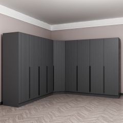 Kaleplus 9 Kapaklı 4 Çekmeceli Köşe Dolap Antrasit Mebran Antrasit Çizgili