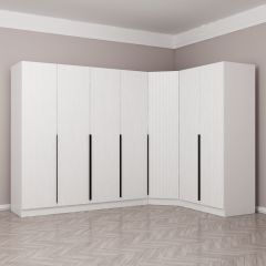 Kaleplus 7 Kapaklı 2 Çekmeceli Köşe Dolap Beyaz Mebran Beyaz Çizgili