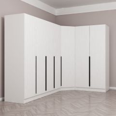 Kaleplus 7 Kapaklı 2 Çekmeceli Köşe Dolap Beyaz Mebran Beyaz Çizgili