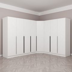 Kaleplus 8 Kapaklı 4 Çekmeceli Köşe Dolap Beyaz Mebran Beyaz Çizgili