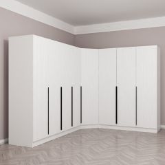 Kaleplus 8 Kapaklı 4 Çekmeceli Köşe Dolap Beyaz Mebran Beyaz Çizgili