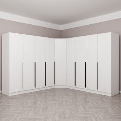 Kaleplus 9 Kapaklı 4 Çekmeceli Köşe Dolap Beyaz Mebran Beyaz Çizgili