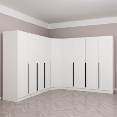 Kaleplus 9 Kapaklı 4 Çekmeceli Köşe Dolap Beyaz Mebran Beyaz Çizgili