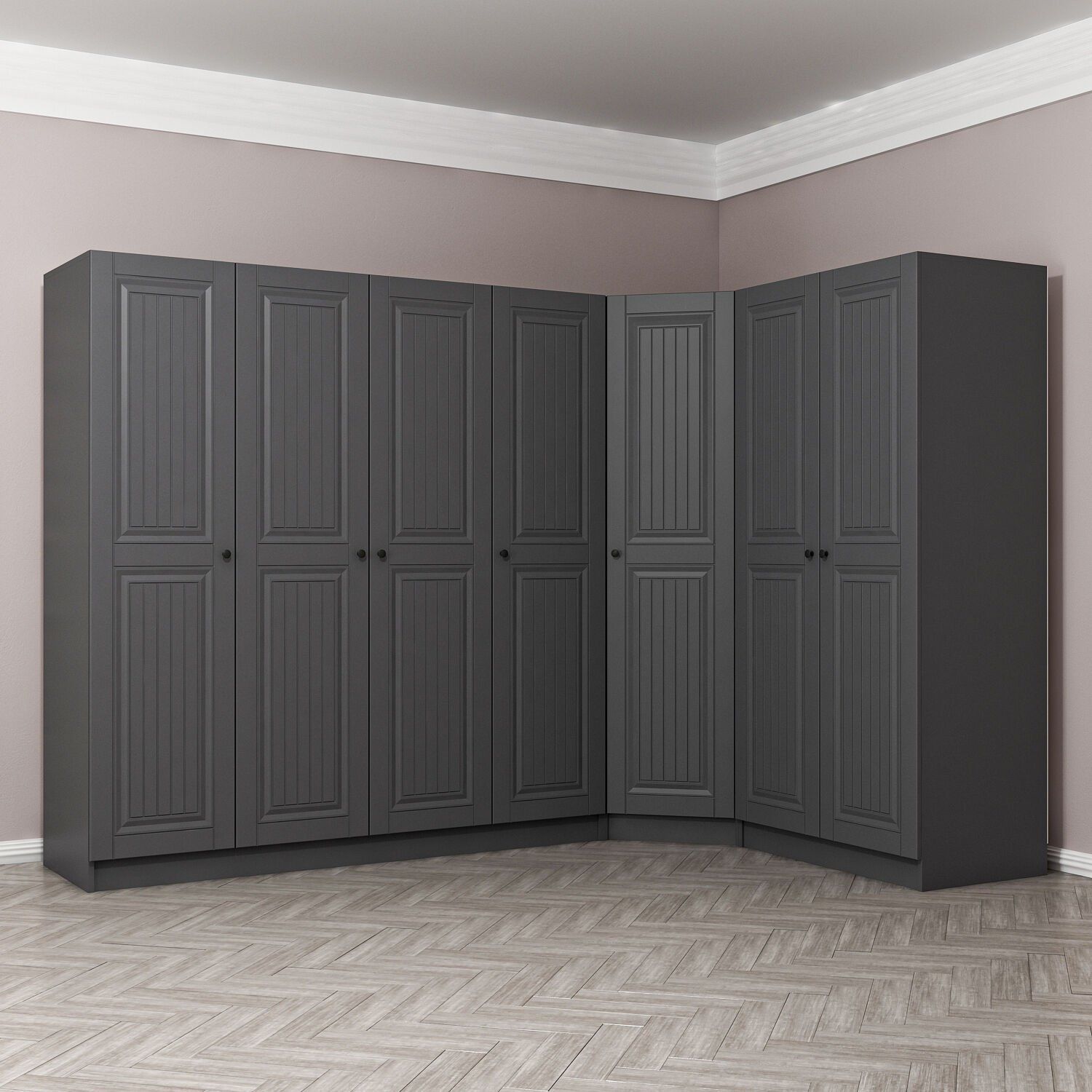 Kale 7 Kapaklı 2 Çekmeceli Köşe Dolap Antrasit Mebran İlkbahar