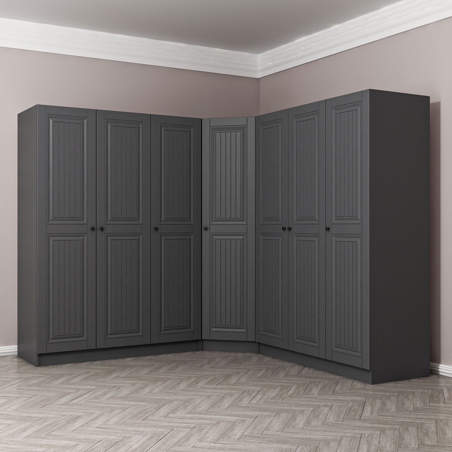 Kale 7 Kapaklı 4 Çekmeceli Köşe Dolap Antrasit Mebran İlkbahar