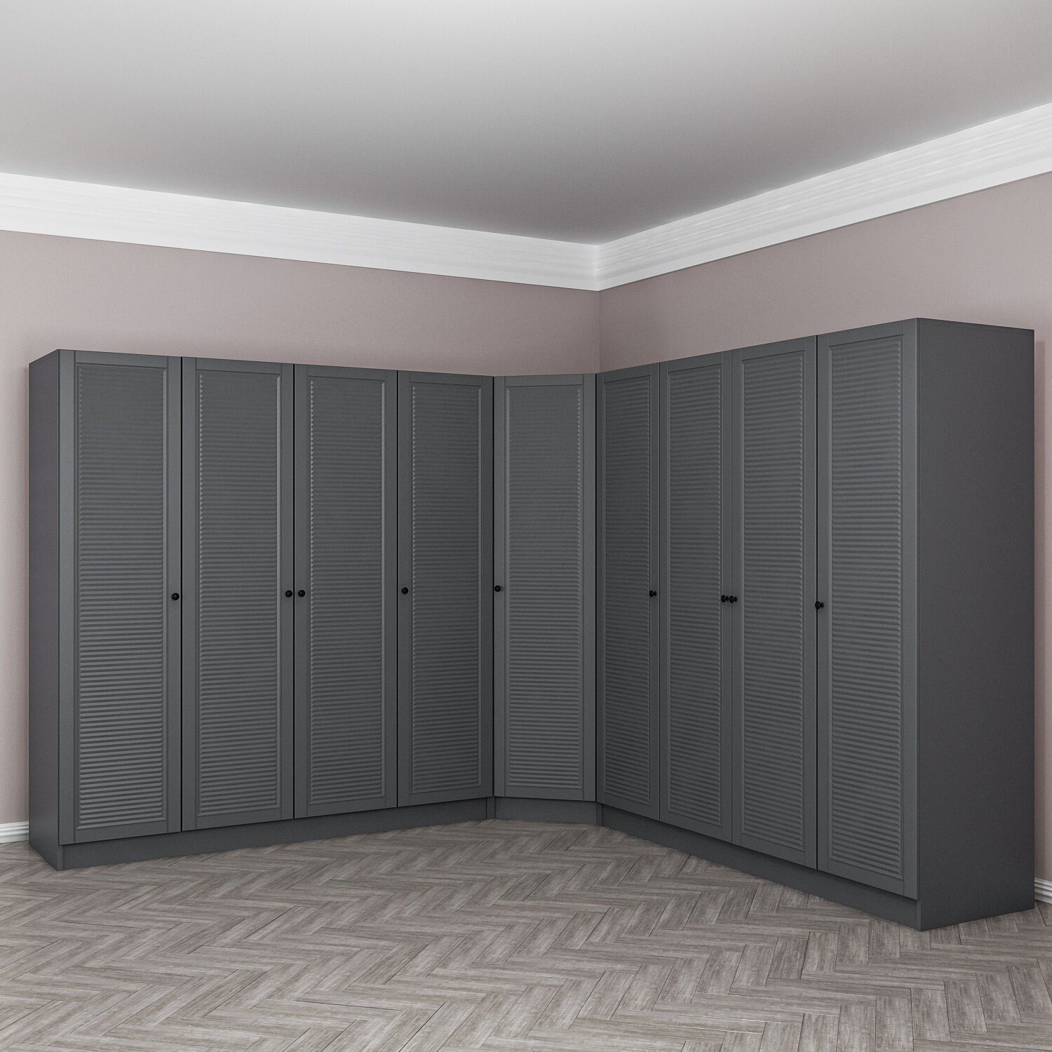 Kale 9 Kapaklı 4 Çekmeceli Köşe Dolap Antrasit Mebran Panjur