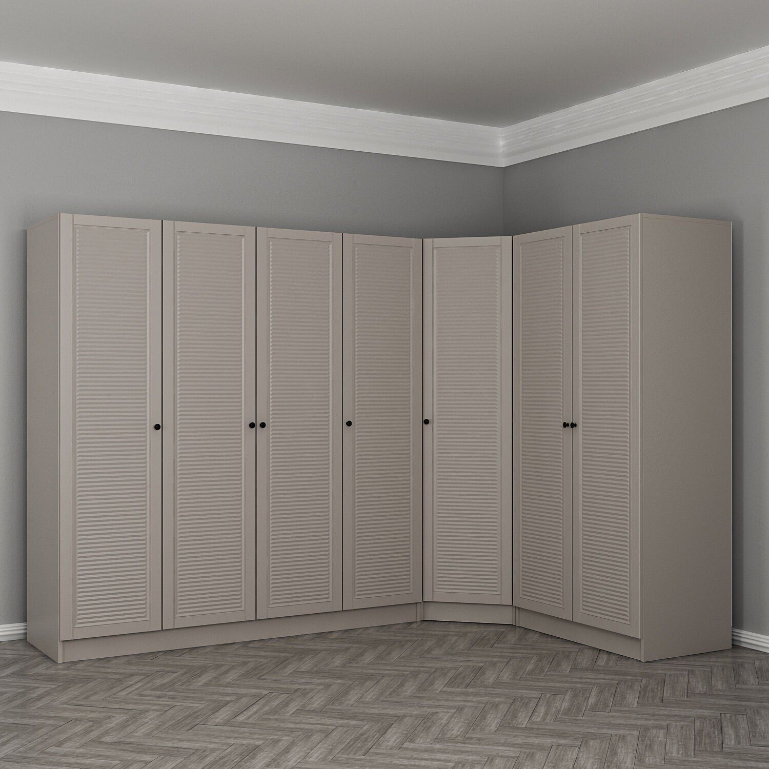 Kale 7 Kapaklı 2 Çekmeceli Köşe Dolap Kumtaşı Mebran Panjur