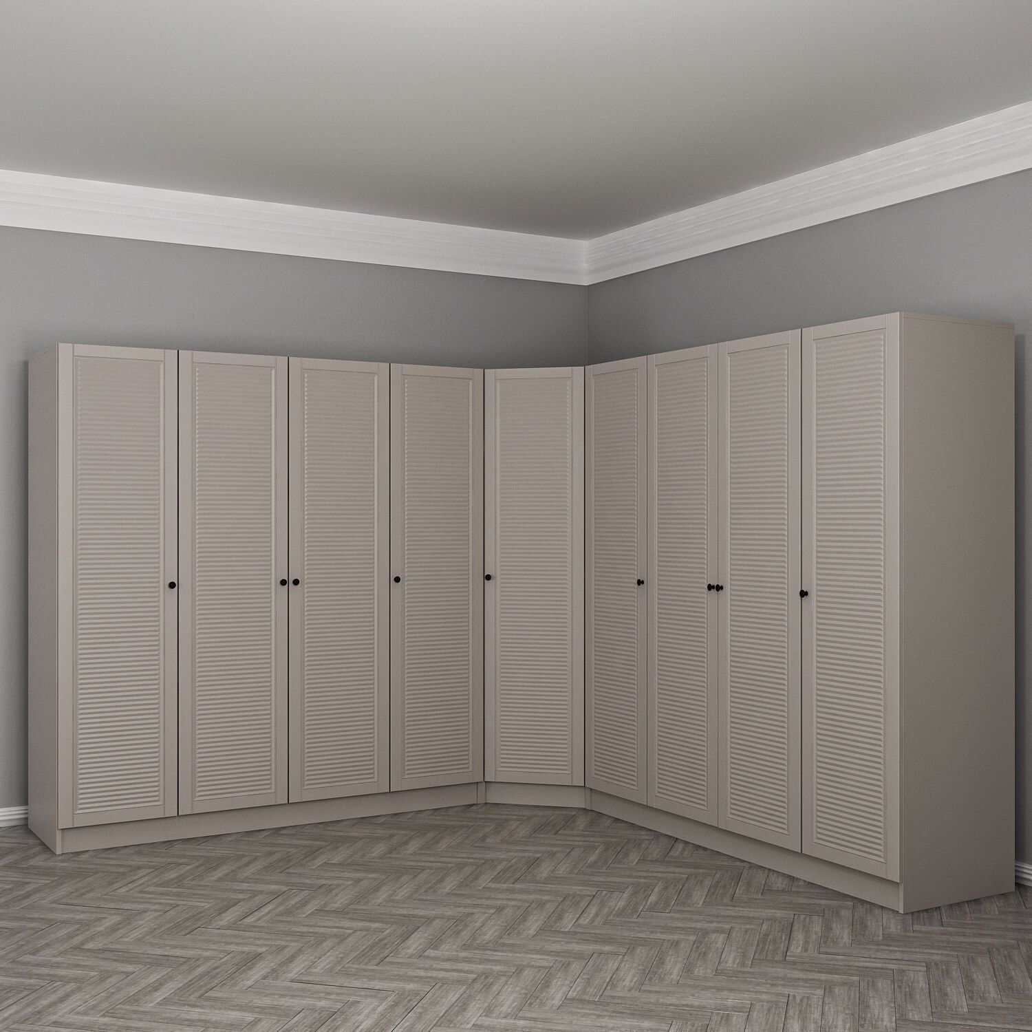 Kale 9 Kapaklı 4 Çekmeceli Köşe Dolap Kumtaşı Mebran Panjur