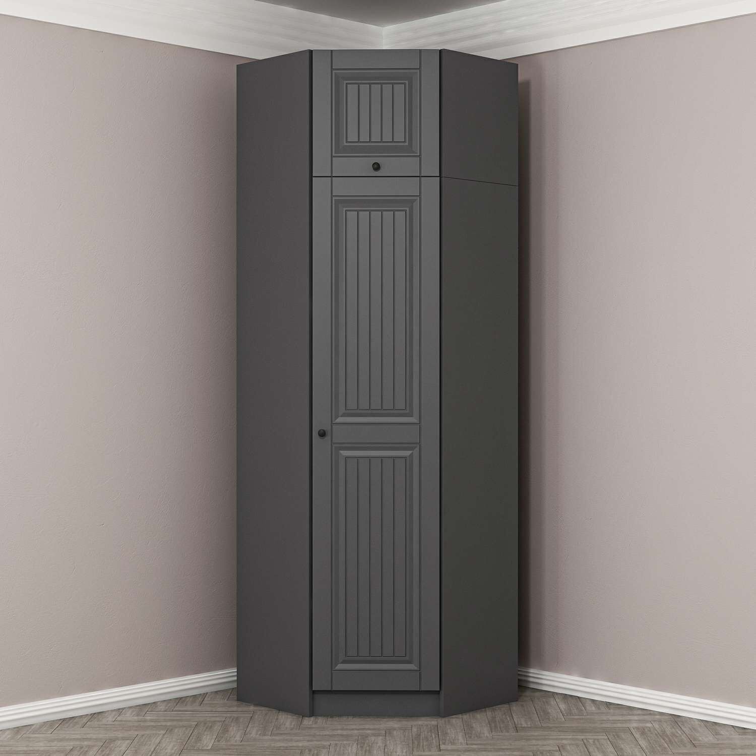 Kale 1 Kapaklı Köşe Dolap + Yüklük Antrasit Mebran İlkbahar