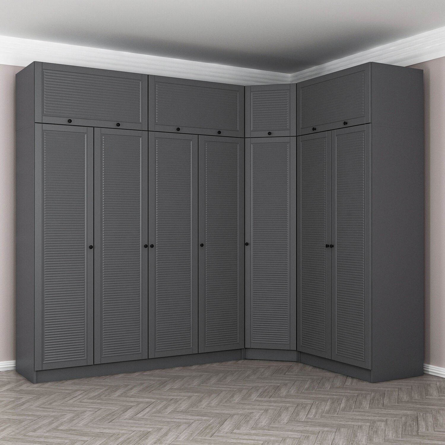 Kale 7 Kapaklı 2 Çekmeceli Köşe Dolap + Yüklük Antrasit Mebran Panjur