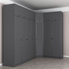 Kale 7 Kapaklı 2 Çekmeceli Köşe Dolap + Yüklük Antrasit Mebran Panjur