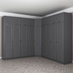 Kale 9 Kapaklı 4 Çekmeceli Köşe Dolap + Yüklük Antrasit Mebran Panjur