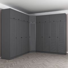 Kale 9 Kapaklı 4 Çekmeceli Köşe Dolap + Yüklük Antrasit Mebran Panjur