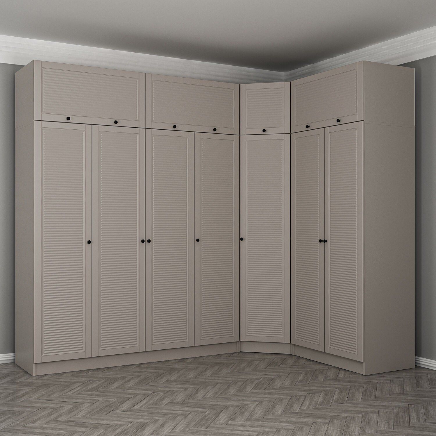 Kale 7 Kapaklı 2 Çekmeceli Köşe Dolap + Yüklük Kumtaşı Mebran Panjur