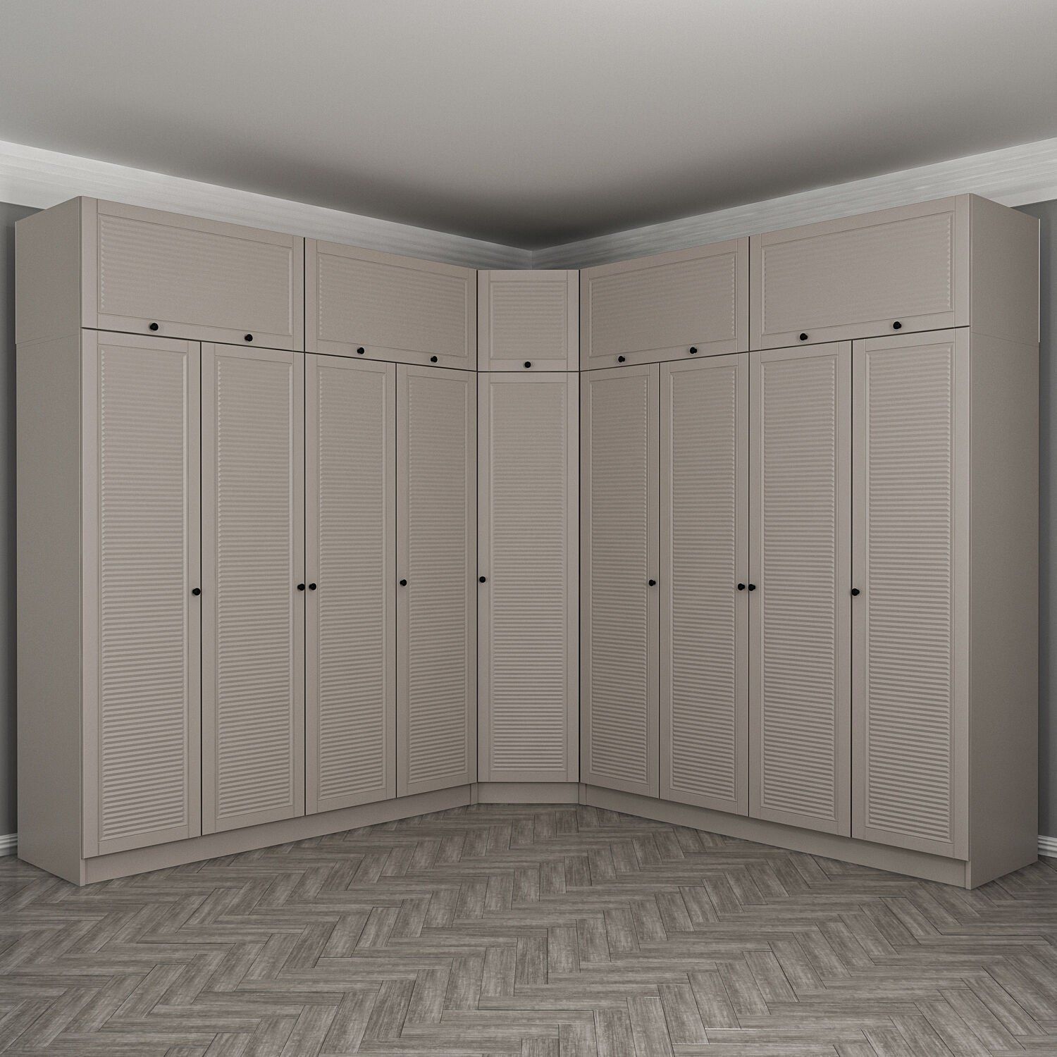 Kale 9 Kapaklı 4 Çekmeceli Köşe Dolap + Yüklük Kumtaşı Mebran Panjur