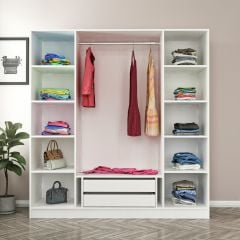 Minar Kale 4 Kapak Aynalı 2 Çekmece Zincir Dolap - Beyaz