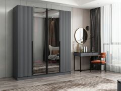 Nisa Plus 4 Kapaklı 2 Çekmece Dolap Antrasit Mebran Reflekte Cam