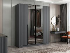 Nisa Plus 4 Kapaklı 2 Çekmece Dolap Antrasit Mebran Reflekte Cam