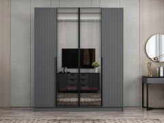 Nisa Plus 4 Kapaklı 2 Çekmece Dolap Antrasit Mebran Reflekte Cam